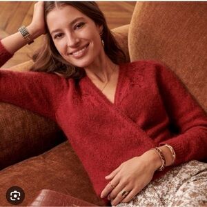 Sezane Red Timothee Sweater with Embroidery